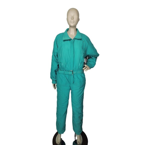 VTG 70s 80s Sky Lion Teal Snowmobile Ski Bib Snow Snowsuit Women's Size Medium - Picture 7 of 9